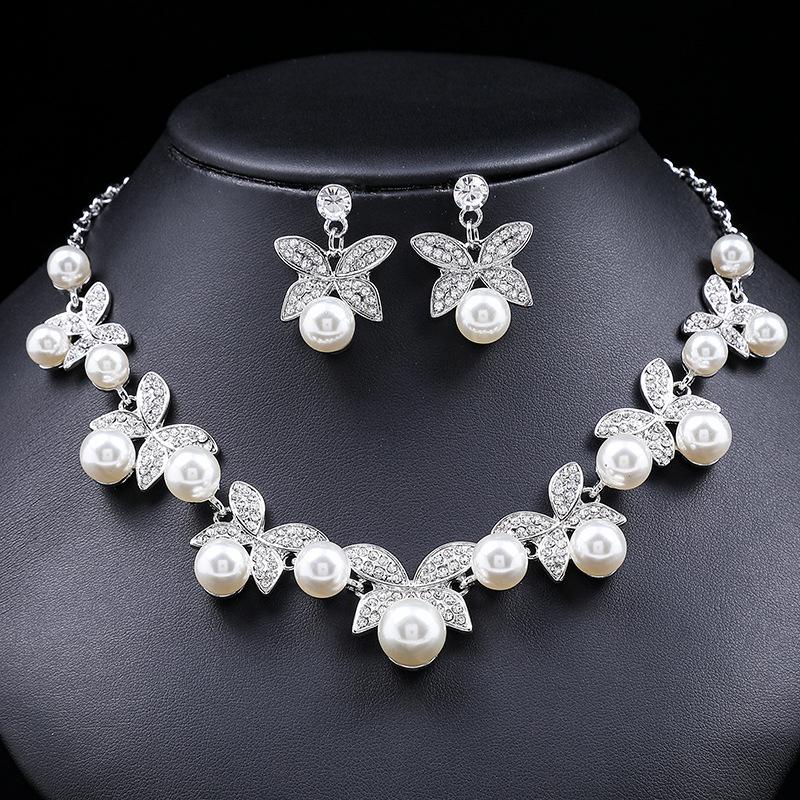 NO.21-Women Fashion white  Necklace  Earrings accessory Two-Piece Set,four leaf necklace and earring