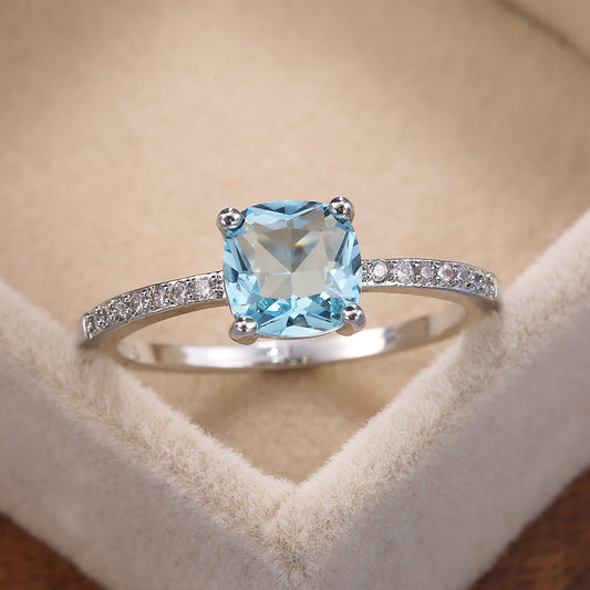 NO.5-Micro-set zircon blue square diamond ring