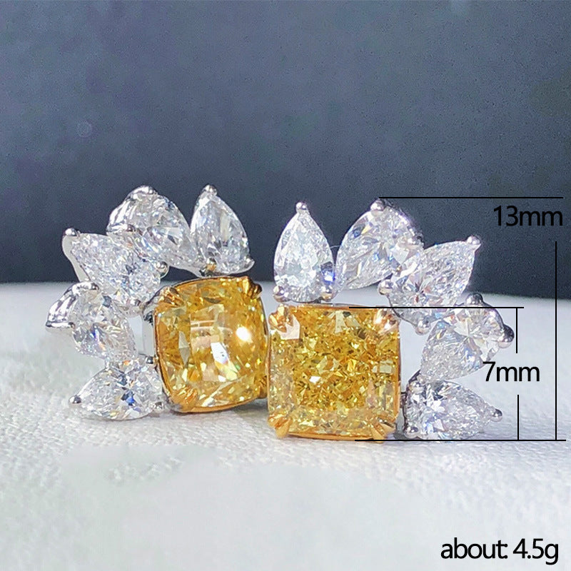 NO.39-Fine zircon yellow diamond-set earrings with water drops