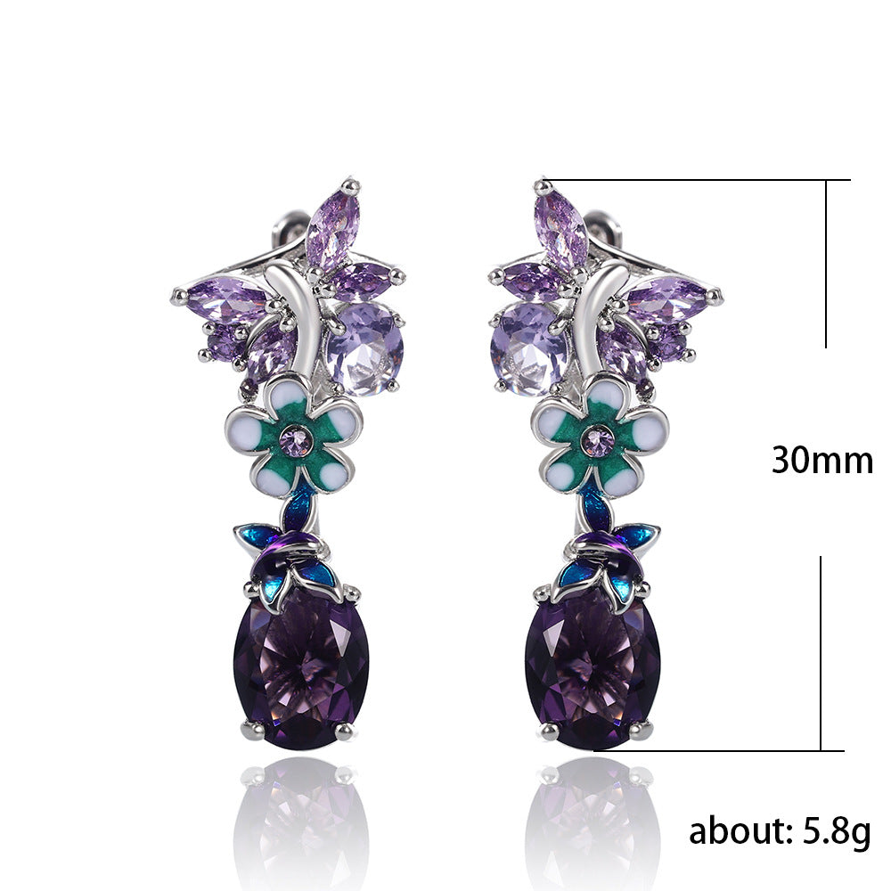 NO.41-Oval purple zircon flower earrings