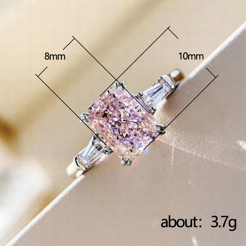 NO.58-Fashion square pink diamond zircon ring female sweet romantic wedding ring