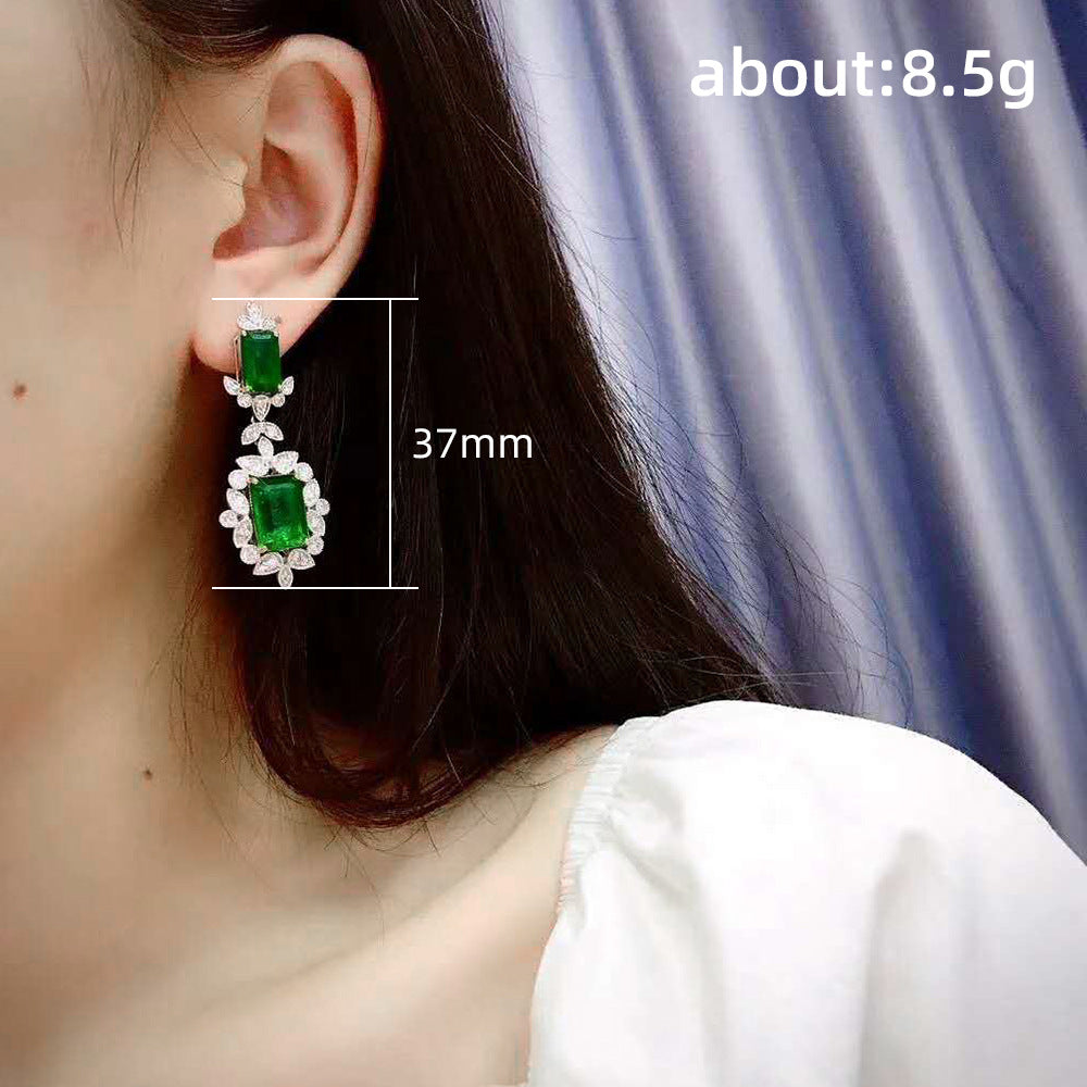 NO.32-Women Fashion Accessories, Princess Cut Green Stud Earrings Earrings Earrings