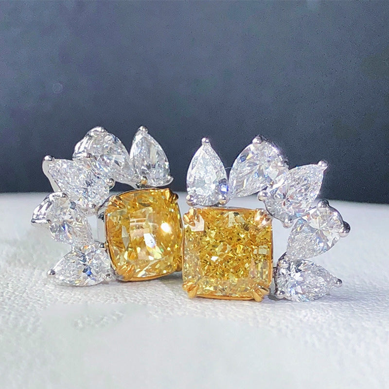 NO.39-Fine zircon yellow diamond-set earrings with water drops