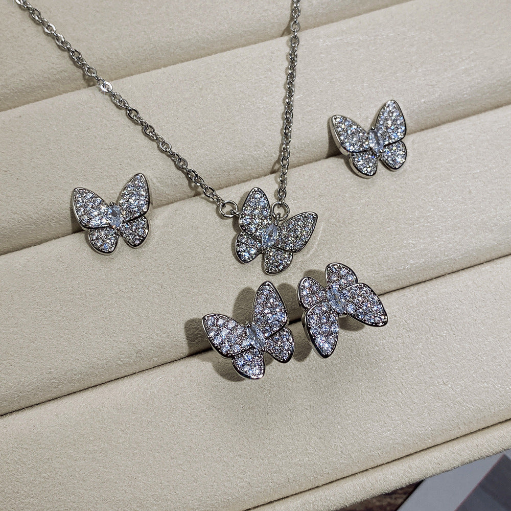 NO.22-Ladies Fashion Accessories , 1pc Butterfly Zircon Sparkling Necklace/Ring/Earrings