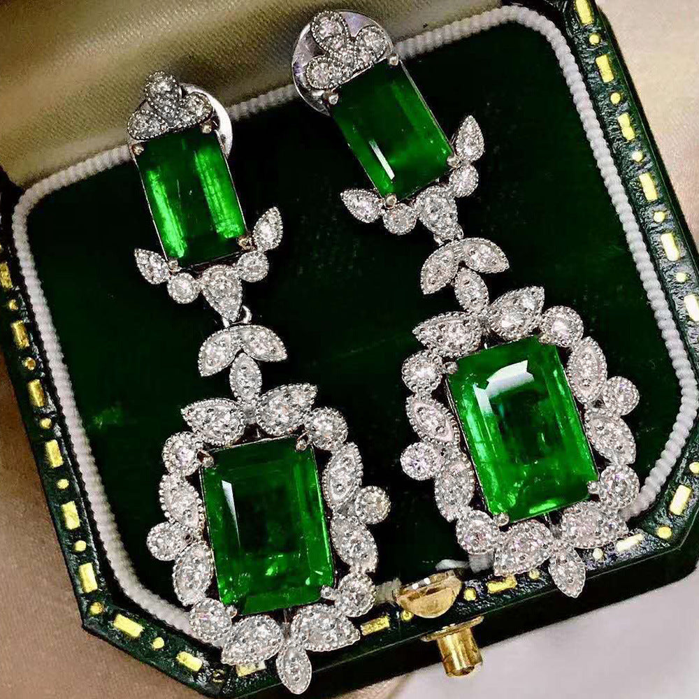 NO.32-Women Fashion Accessories, Princess Cut Green Stud Earrings Earrings Earrings