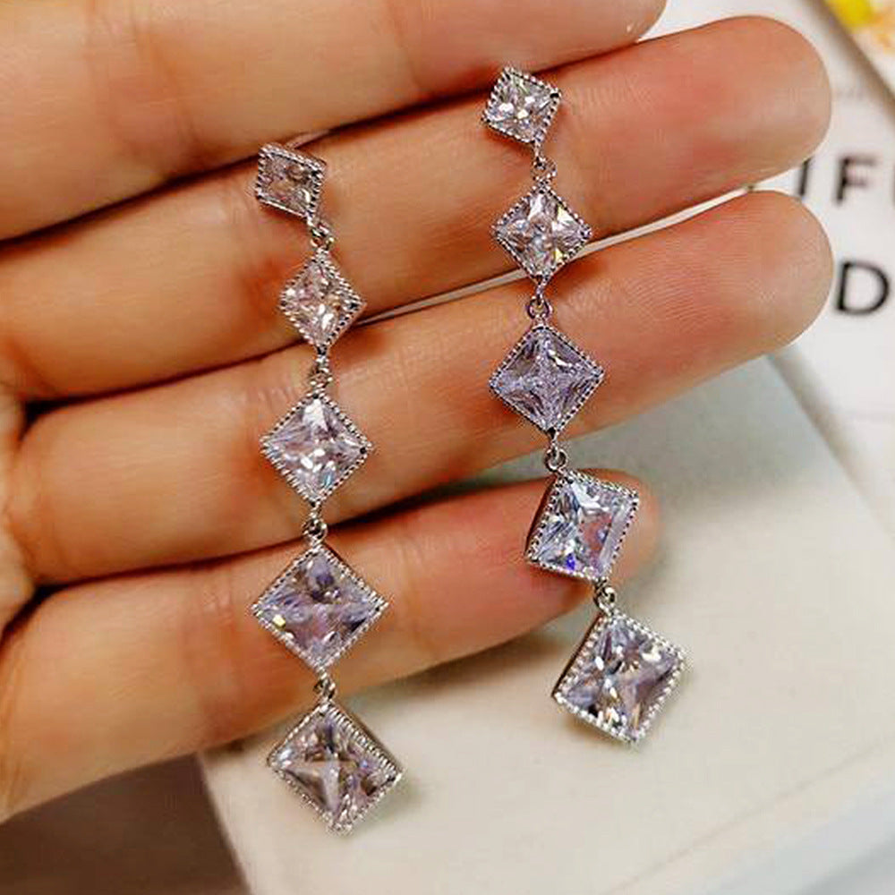 NO.30-Women's fashion accessories, simple and versatile square tassel long earrings earrings, modifying face and slimming earrings