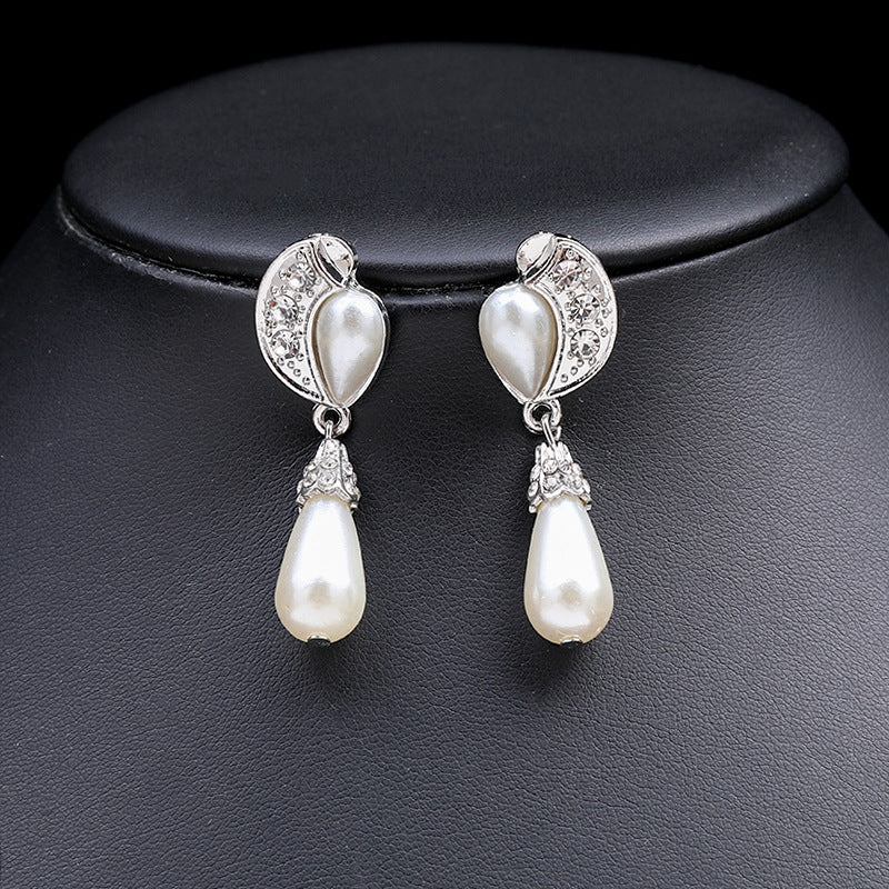 NO.26-New Ladies Pearl Gem Necklace Set Women Fashion Necklace Earrings Jewelry Two-Piece Set, Party, Gift