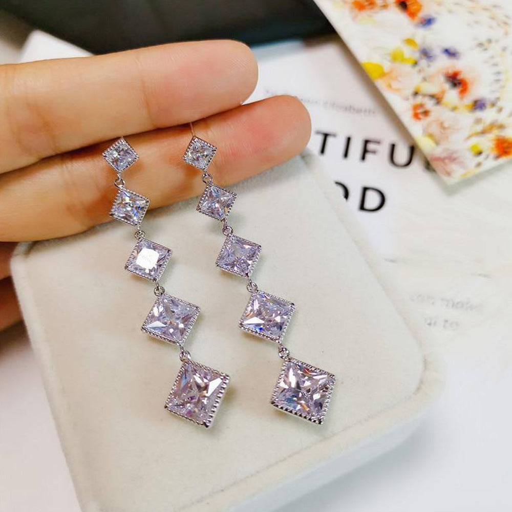 NO.30-Women's fashion accessories, simple and versatile square tassel long earrings earrings, modifying face and slimming earrings