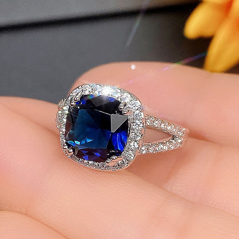 NO.62-Stylish square royal blue zircon ring