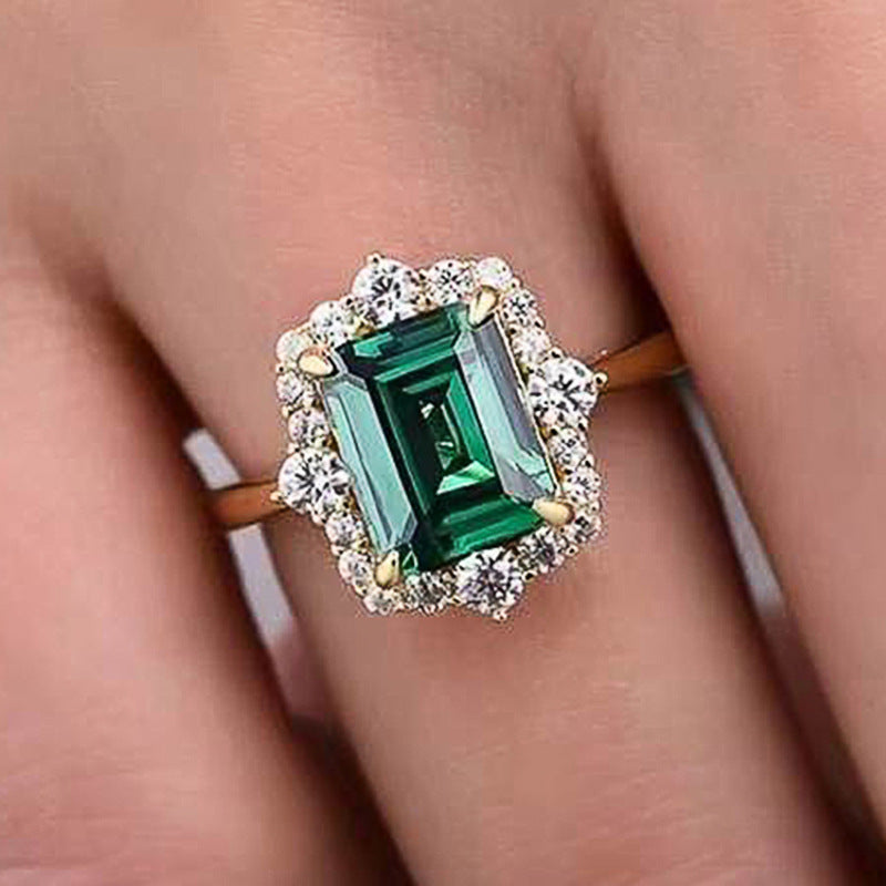 NO.55-Fashion Accessories for Women, Vintage Emerald Rings Court Charm Zircon Rings Wedding Anniversary Gifts