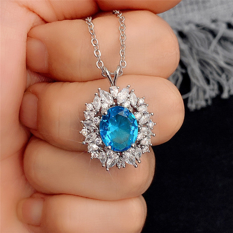 NO.23-New Ladies Fashion Light Luxury Square Sapphire Pendant Ladies Necklace