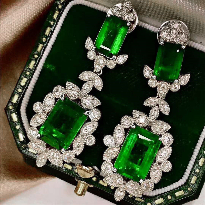 NO.32-Women Fashion Accessories, Princess Cut Green Stud Earrings Earrings Earrings