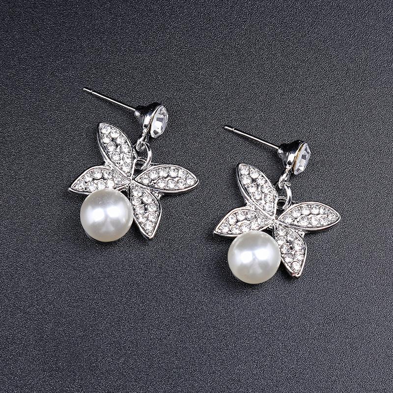 NO.21-Women Fashion white  Necklace  Earrings accessory Two-Piece Set,four leaf necklace and earring